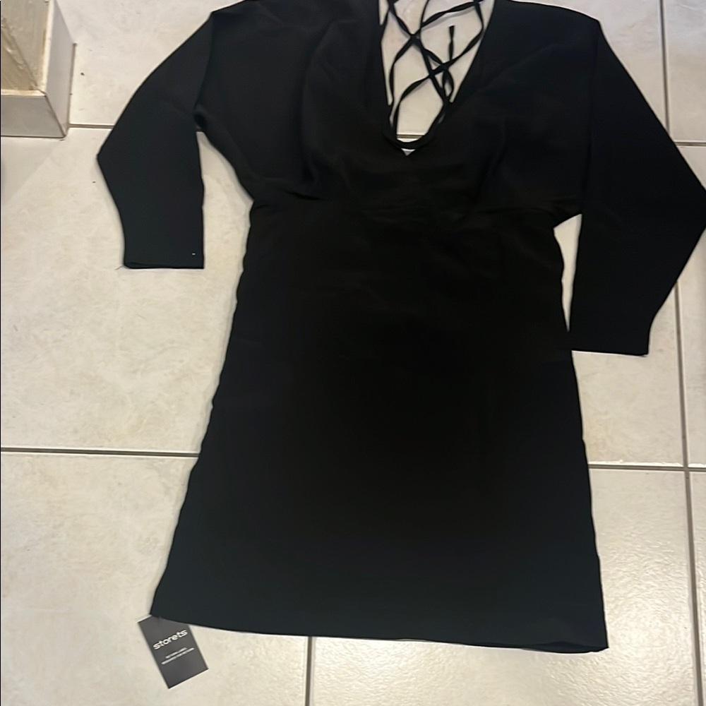 Storets Black Bodycon Dress with Plunge Neckline